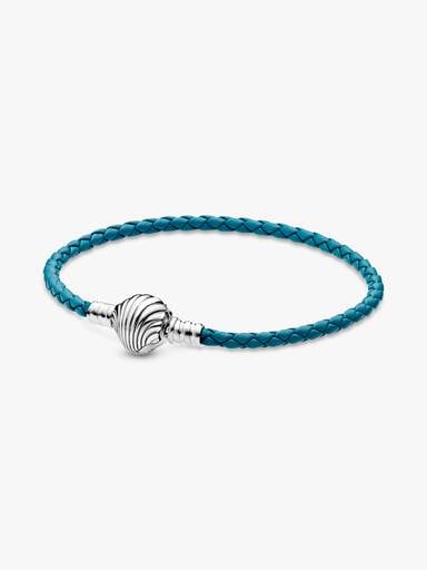 FINAL SALE - Pandora Moments Seashell Clasp Turquoise Braided Leather Bracelet