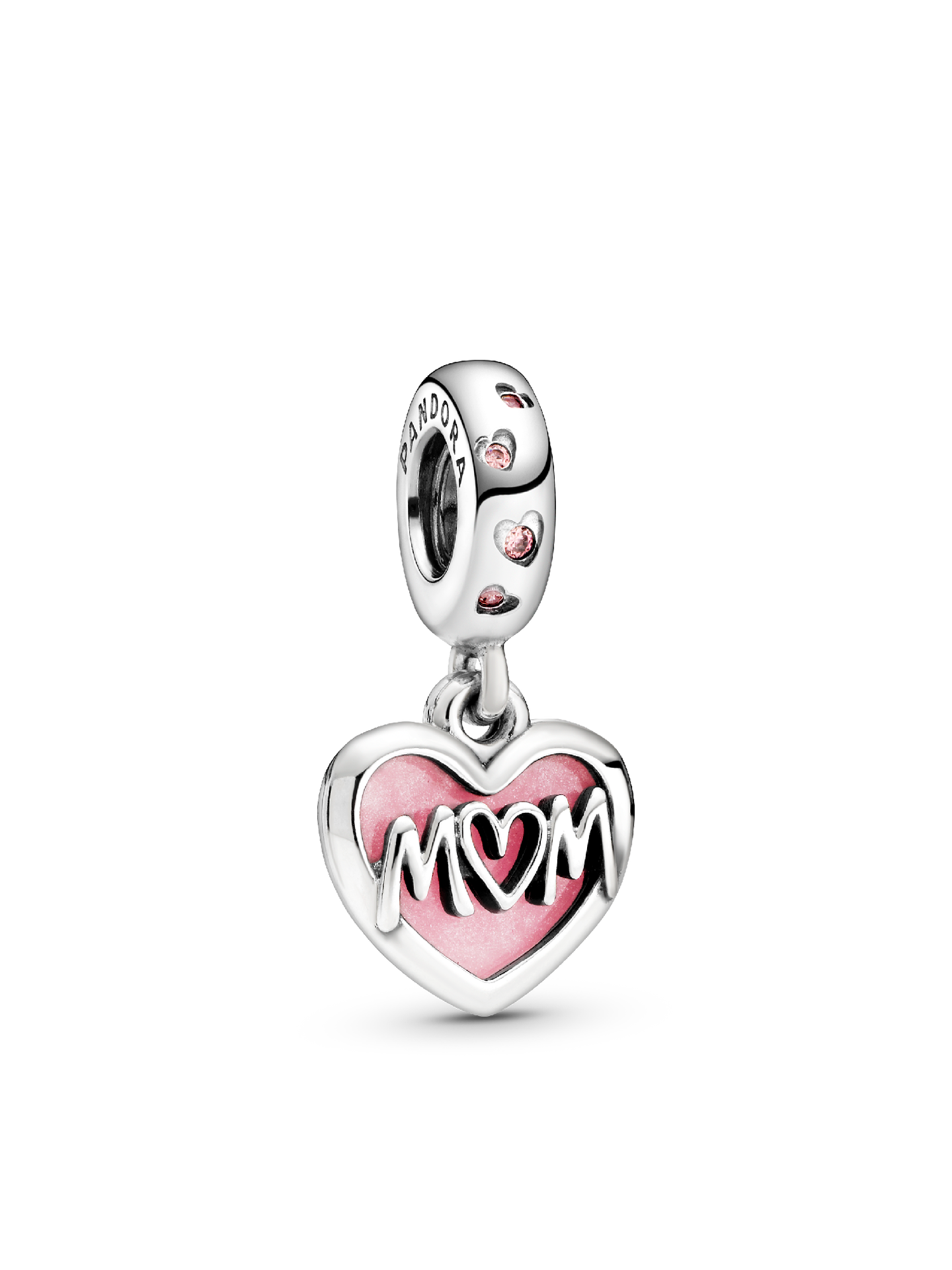 Женский шарм Pandora Mom Script Heart Dangle Charm, цвет: Серебро — фото 1