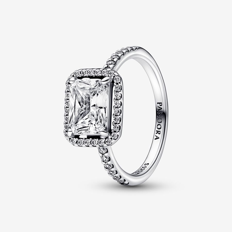 Rectangular Sparkling Halo Ring | Sterling silver | Pandora US