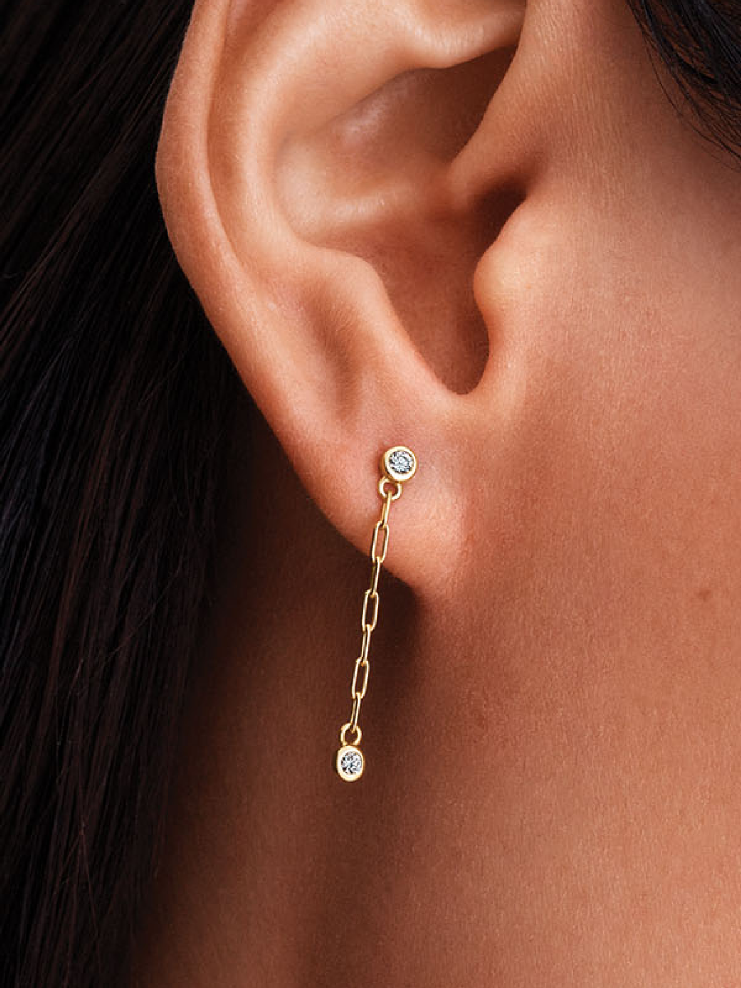 Женские серьги Pandora Era Bezel Lab-Grown Diamond Paperclip Chain Drop, цвет: Золотой — фото 3