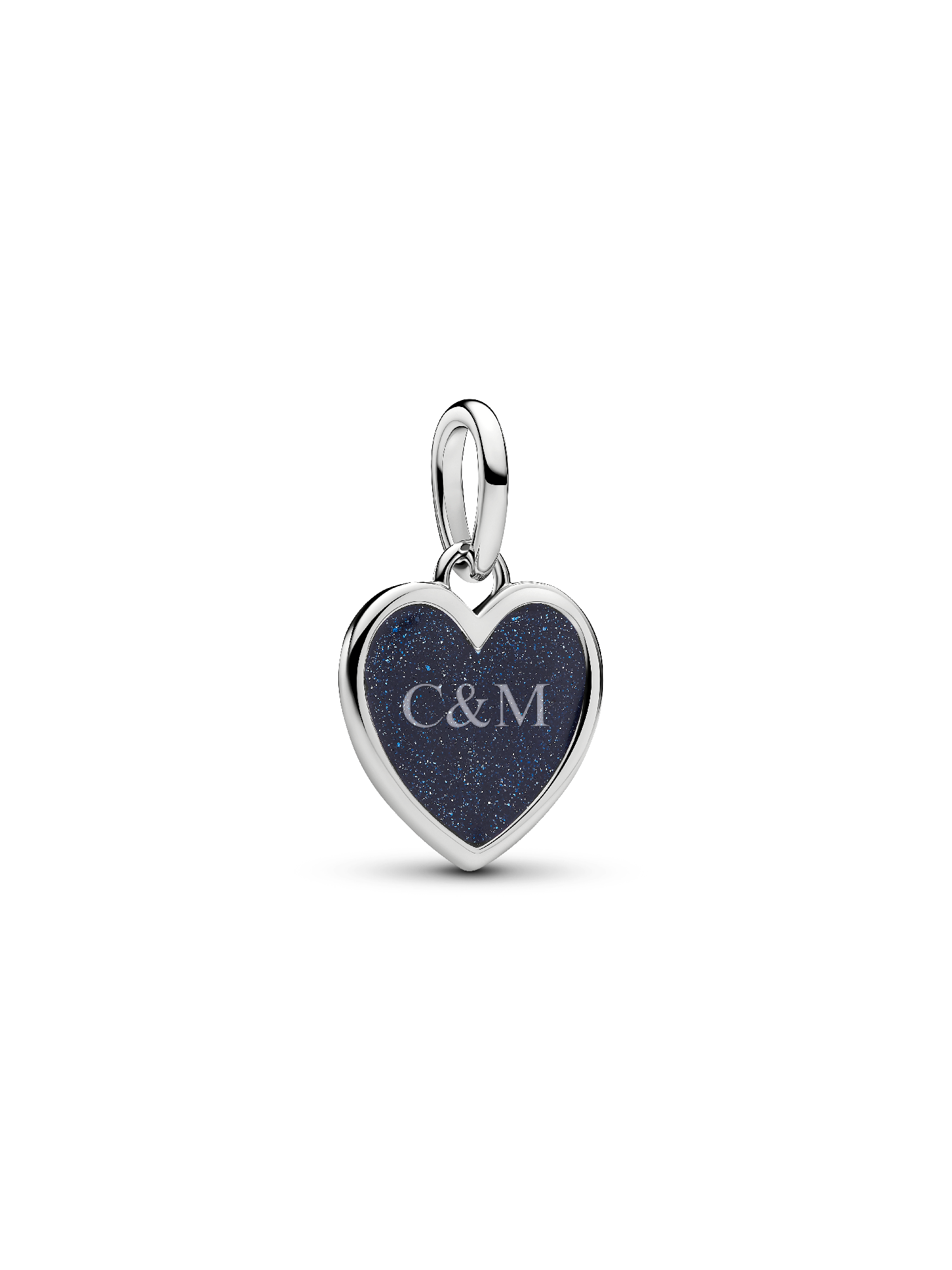Engravable Blue Heart Dangle Charm, Platinum Plated