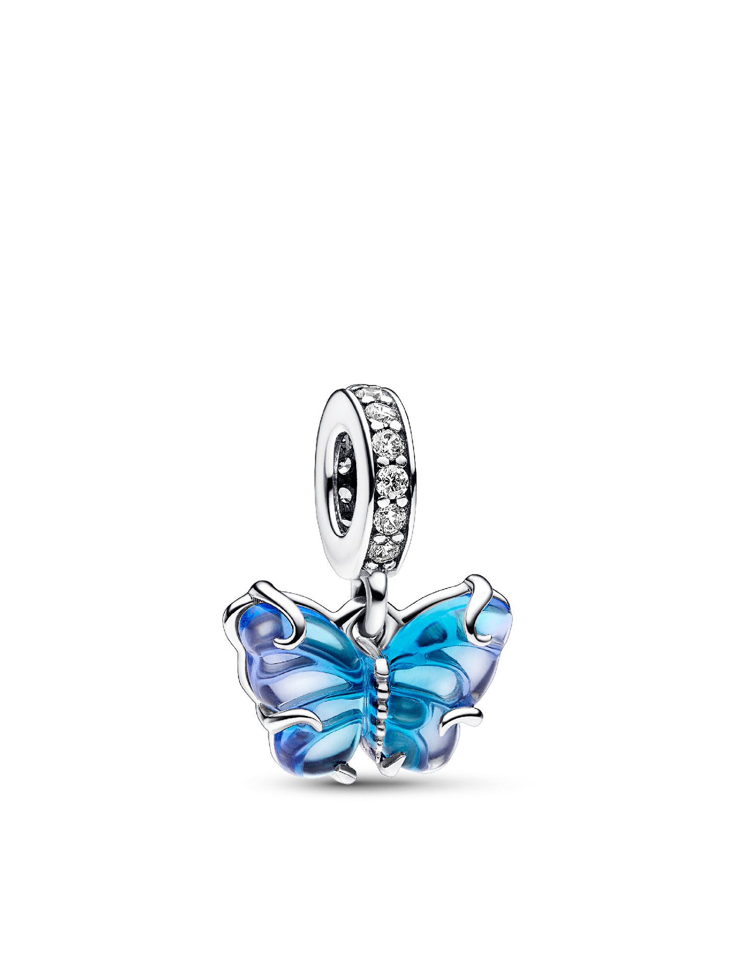 Женский шарм Pandora Blue Murano Glass Butterfly Dangle Charm, цвет: Серебро — фото 1