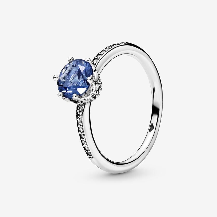 FINAL SALE - Blue Sparkling Crown Solitaire Ring image number 0