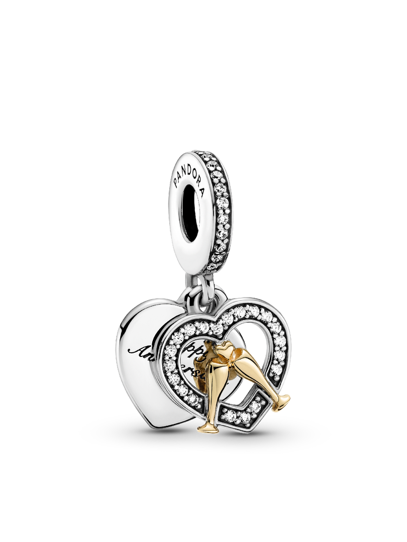 Two-tone Happy Anniversary Charm & Bracelet Set