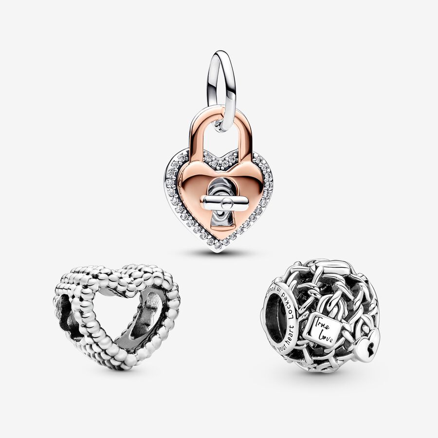 Heart and Padlock Charm Trio image number 0