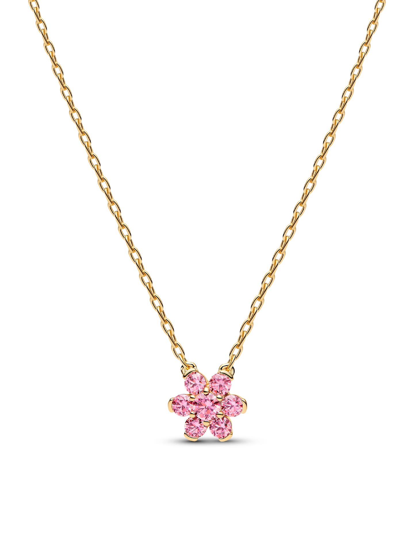 Женское колье Pandora Sparkling Pink Flower Pendant, Gold plated, цвет: Позолоченный — фото 1