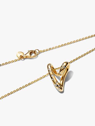 Organically Shaped Stone-Set Heart Pendant Necklace