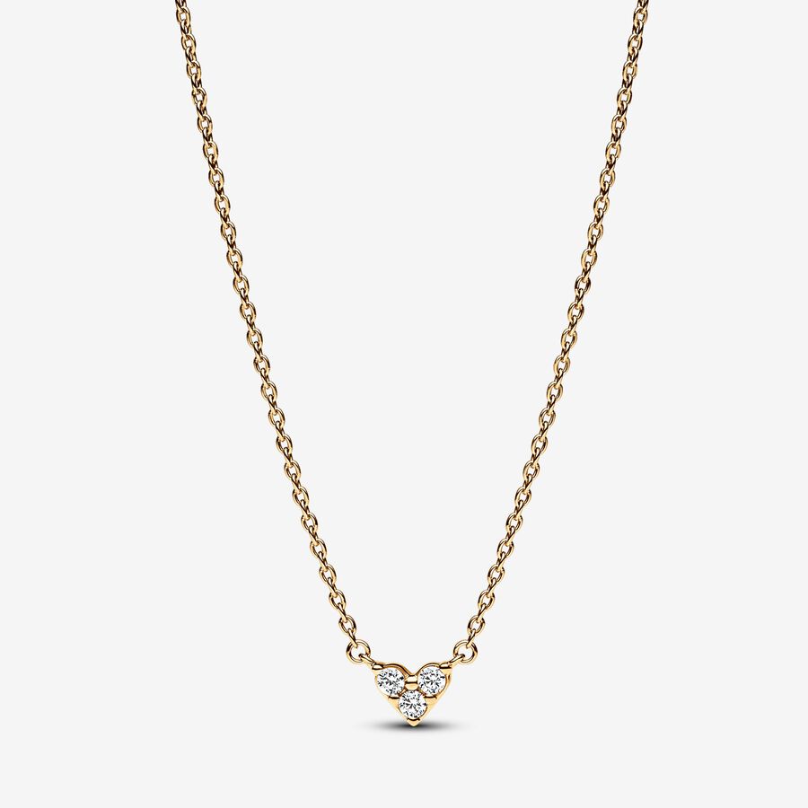 Triple Stone Heart Collier Necklace, Gold plated