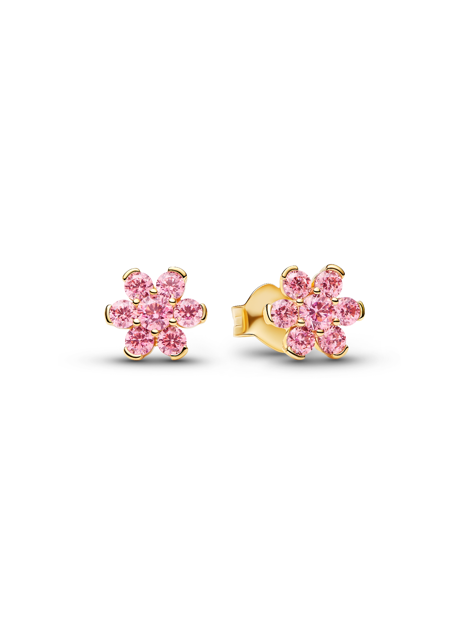 Sparkling Pink Flower Stud Earrings