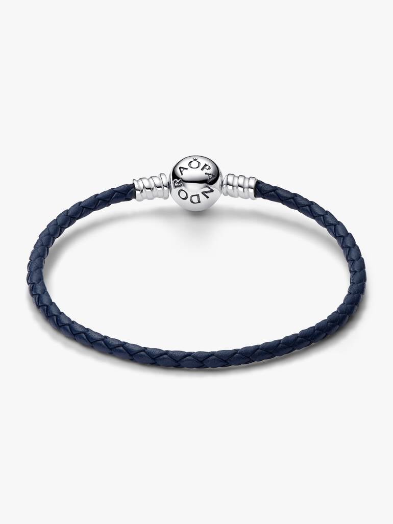 FINAL SALE - Pandora Moments Round Clasp Blue Braided Leather Bracelet