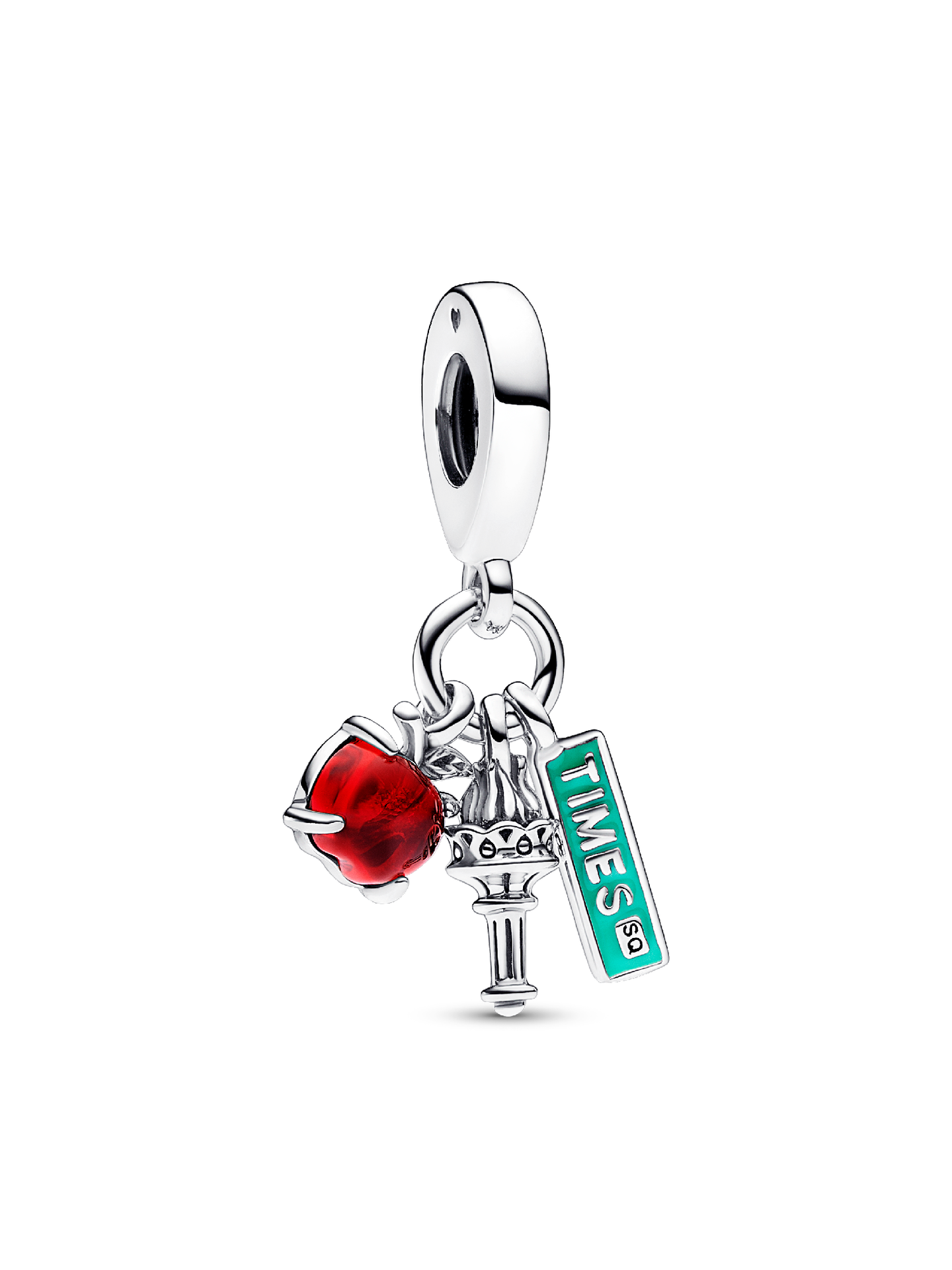 Украшения Pandora NYC Apple, Torch and Street Sign Triple Dangle Charm, цвет: Серебро
