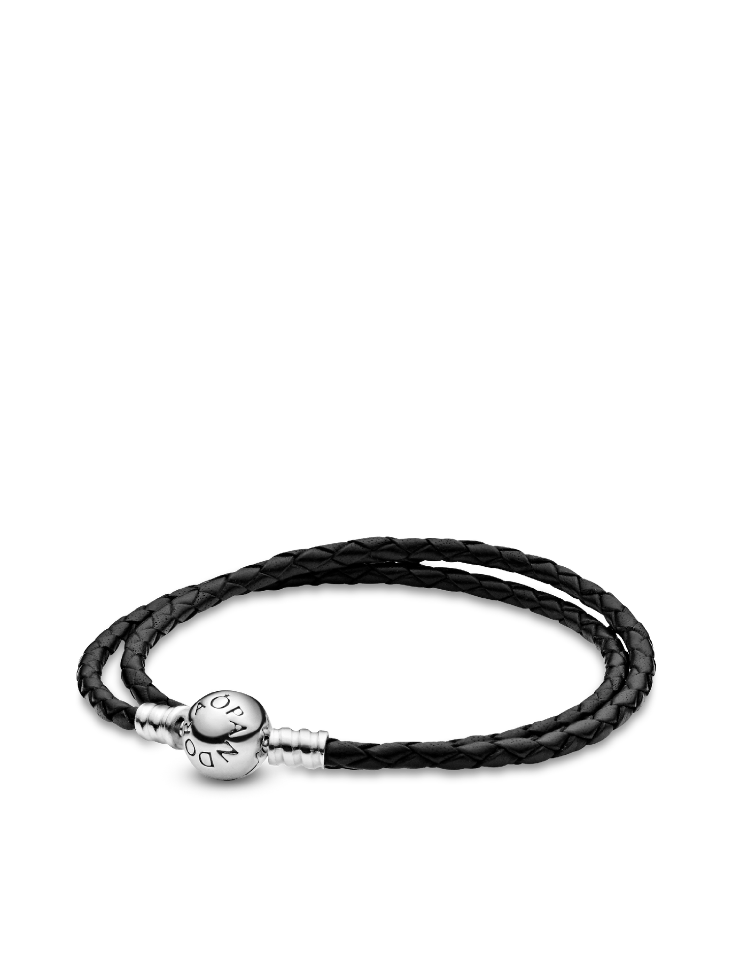 Женский браслет Pandora Moments Double Black Leather, цвет: Серебро — фото 1