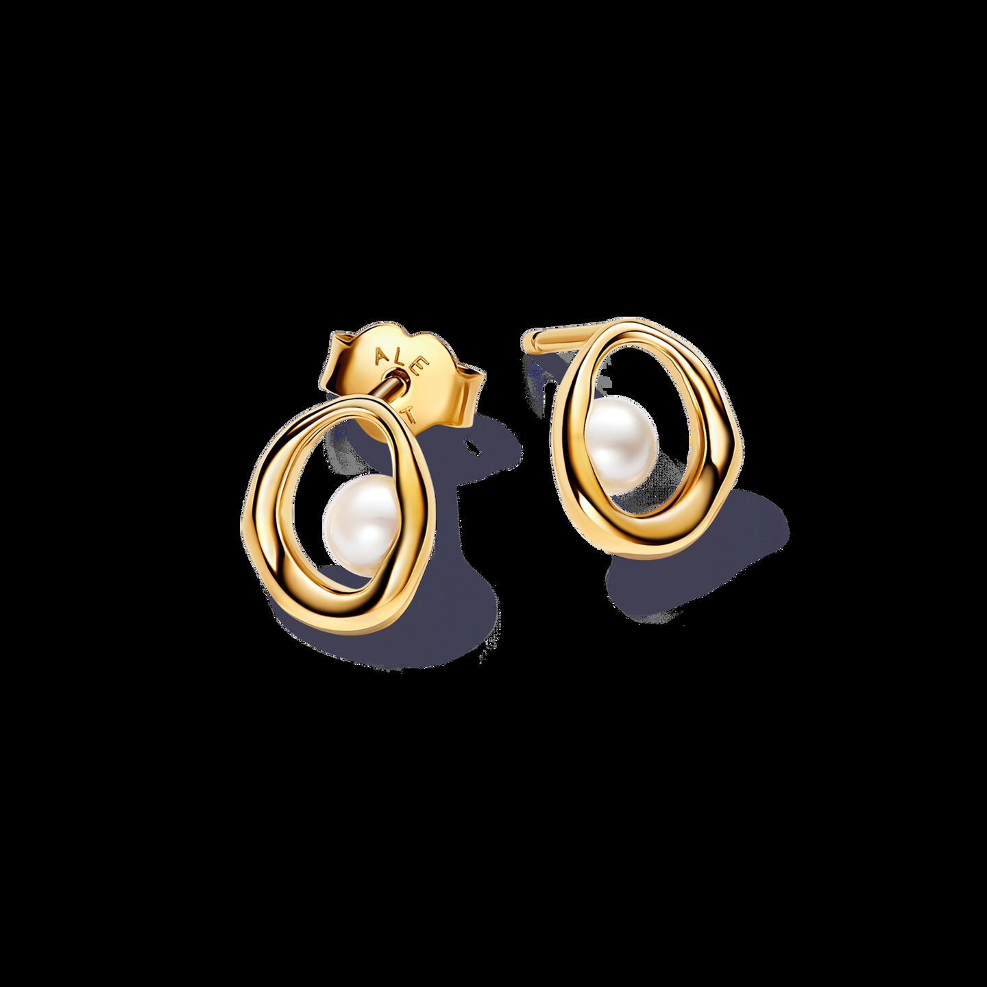Женские серьги Pandora Organically Shaped Oval & Treated Freshwater Cultured Pearl, Gold plated, цвет: Позолоченный — фото 2