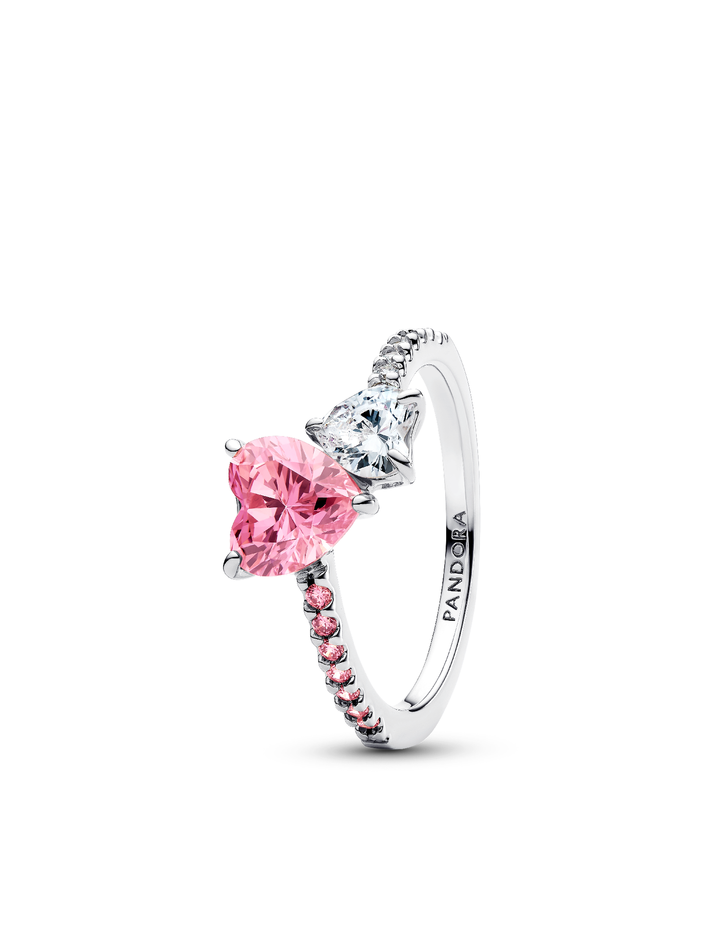 Женское кольцо Pandora Double Heart Pink & Clear Sparkling, Sterling silver, цвет: Серебро — фото 1