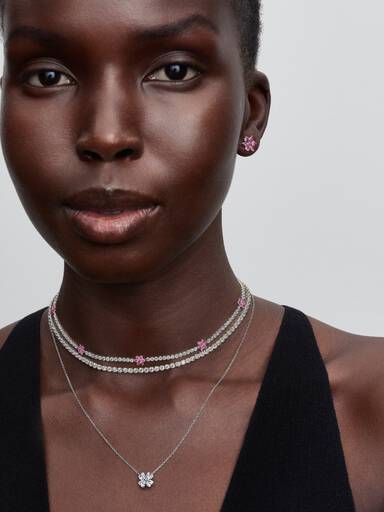 Pink Flower Tennis Necklace