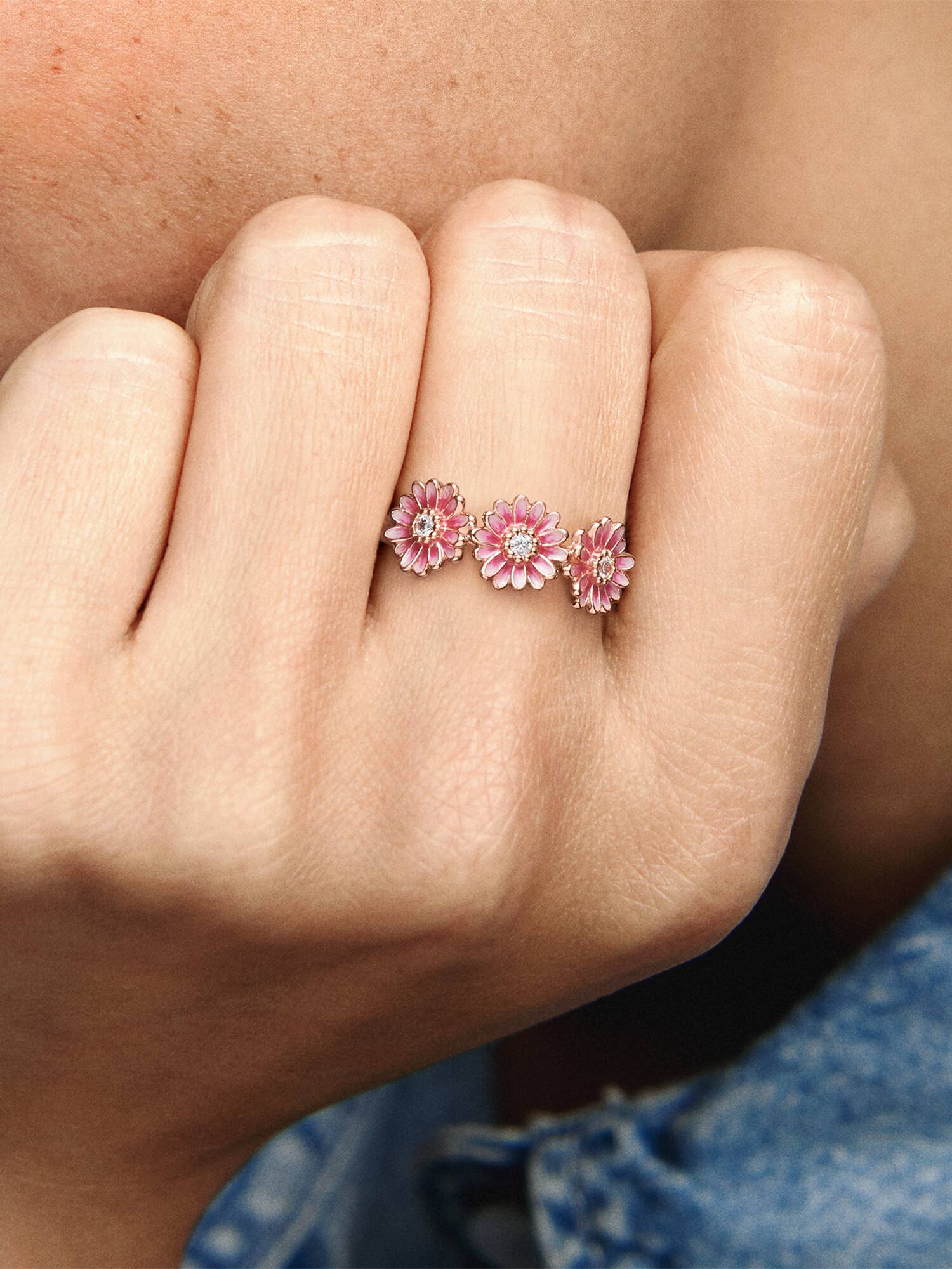 FINAL SALE - Pink Daisy Flower Trio Ring