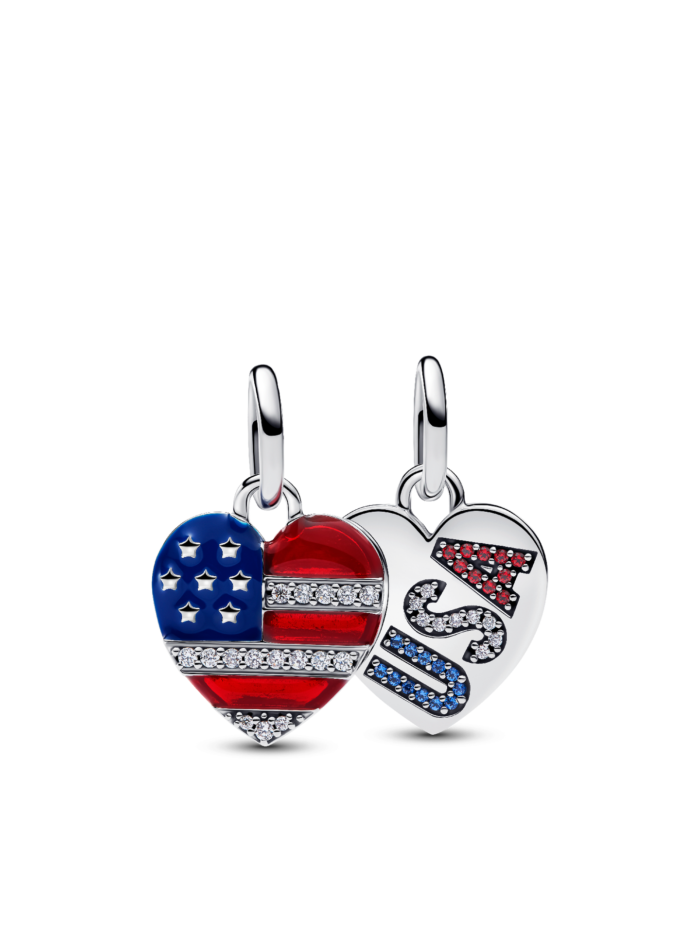 Женский шарм Pandora Engravable USA Hearts Splittable Dangle Charm, цвет: Серебро — фото 1