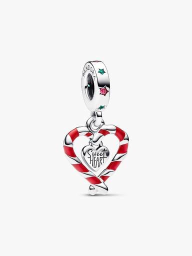 Double Candy Cane Heart Christmas Dangle Charm