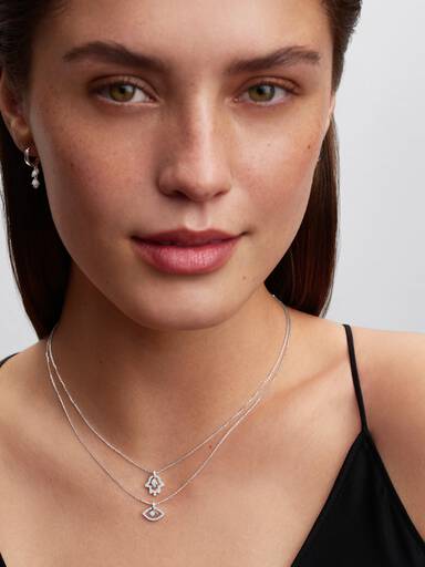 Pandora Talisman Sterling Silver Lab-Grown Diamond Hamsa Hand Pendant Necklace