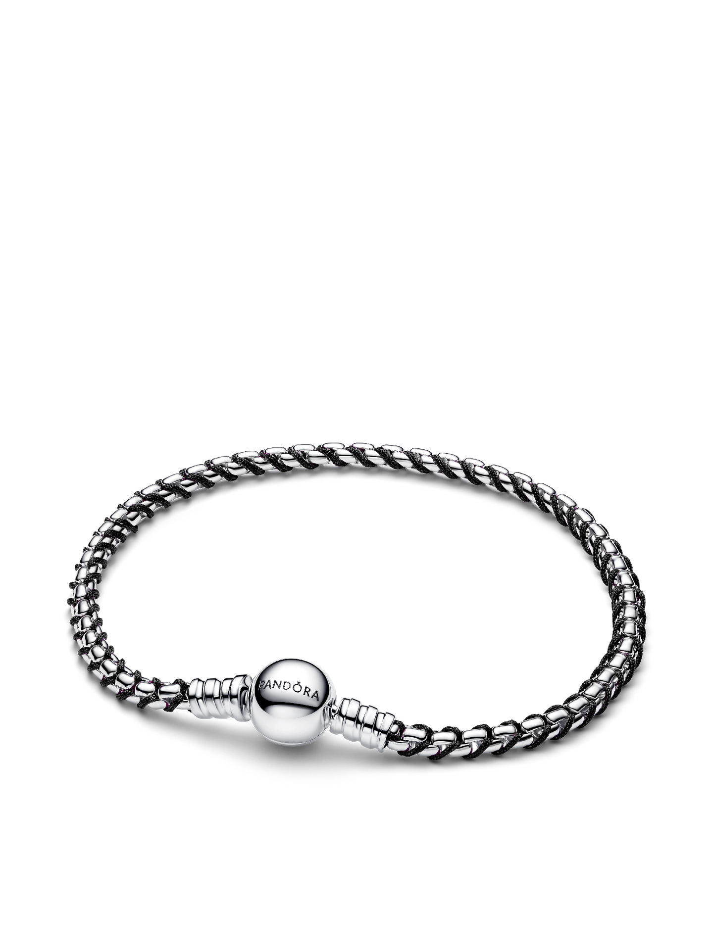Женский браслет Pandora Black Cord Box Chain, цвет: Серебро — фото 1