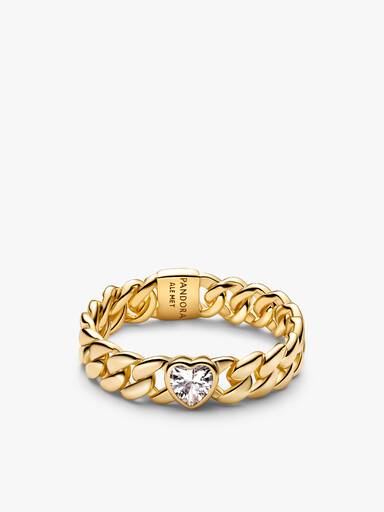 Gold Plated Heart Cuban Chain Bracelet & Ring Set