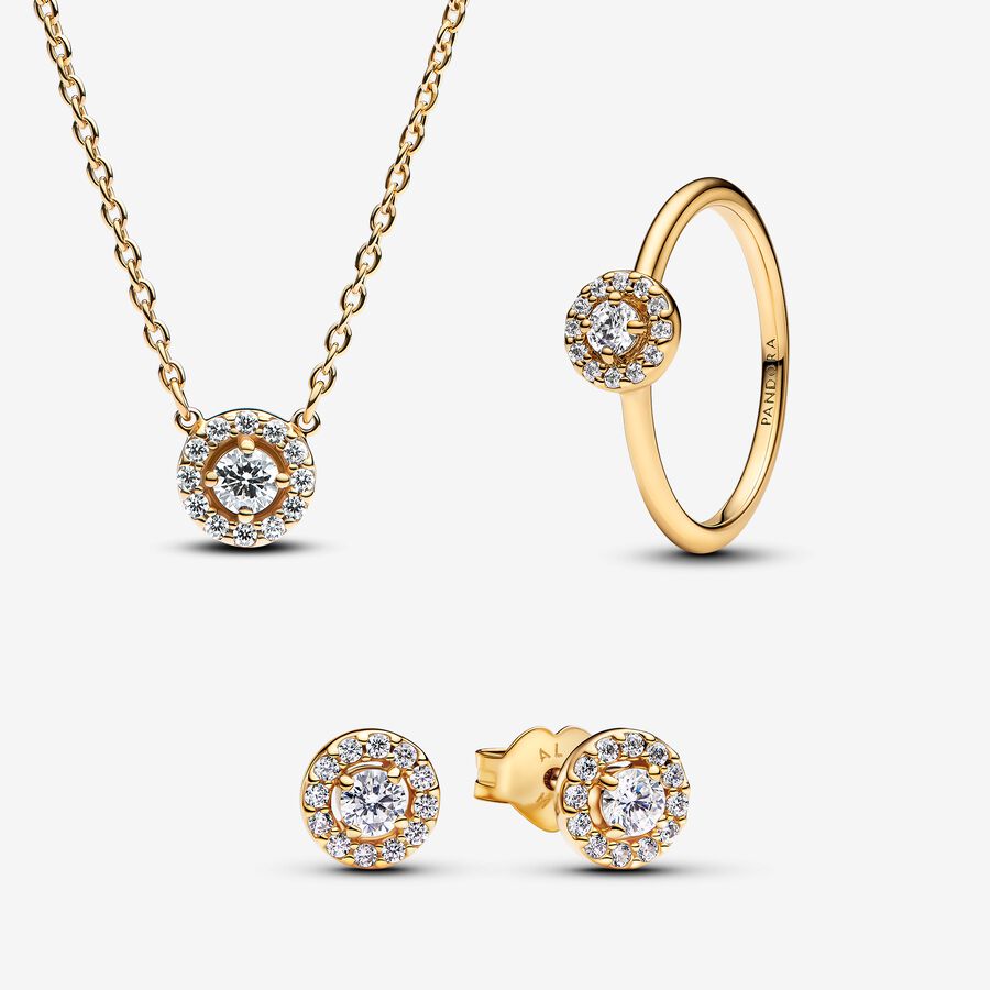 Golden Pave Halo Jewelry Set | Gold plated | Pandora US