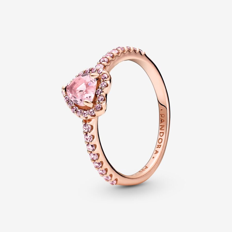 Pandora | 188421C04 Sparkling Elevated Heart Ring 5 / Pink