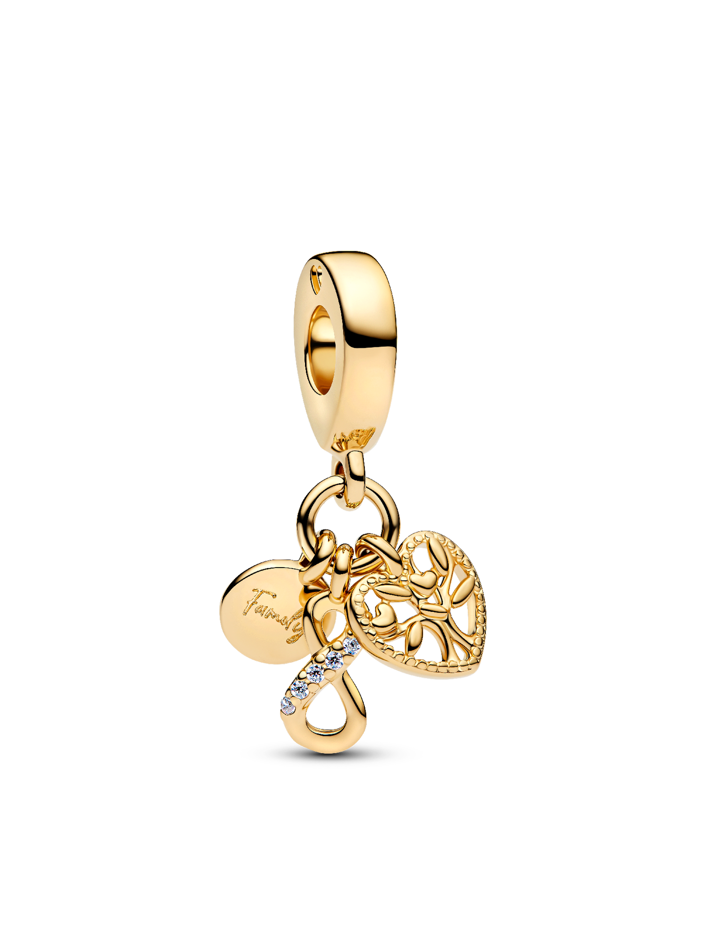 Женский шарм Pandora Family Infinity Triple Dangle Charm, Gold plated, цвет: Позолоченный — фото 1