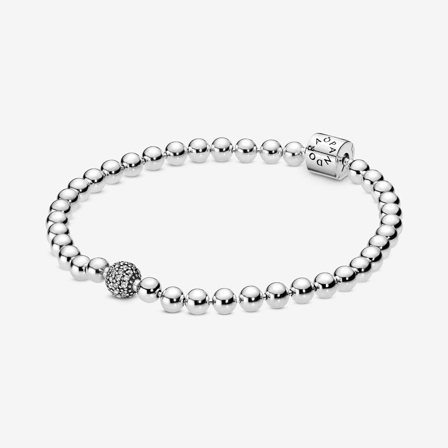 Beads & Pavé Bracelet, Sterling silver