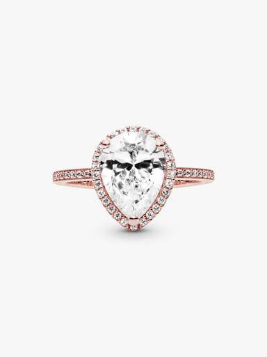 Sparkling Teardrop Halo Ring