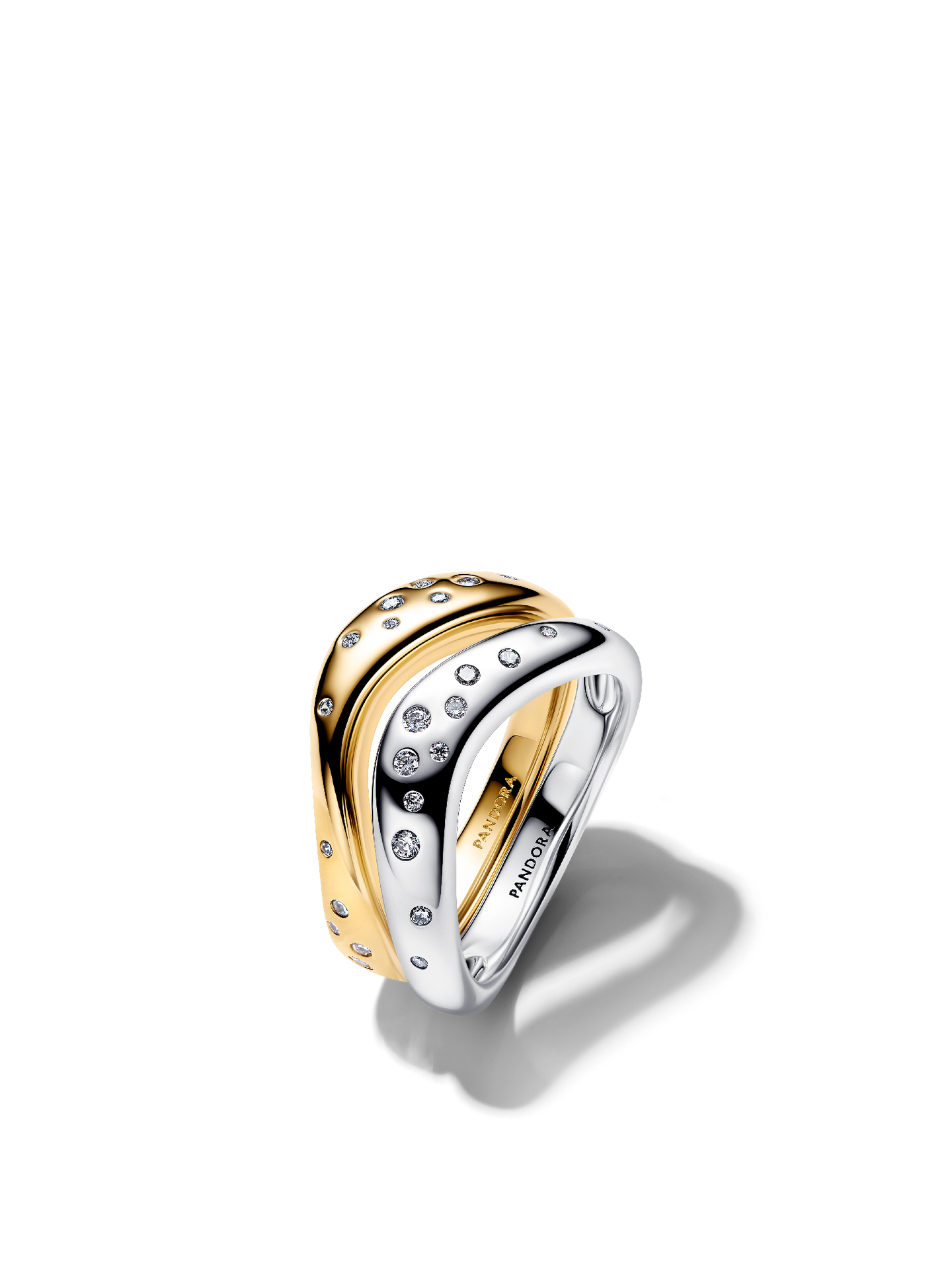 Женские кольца Pandora Organically Shaped Two-Tone Stacking, цвет: Двухцветный — фото 1