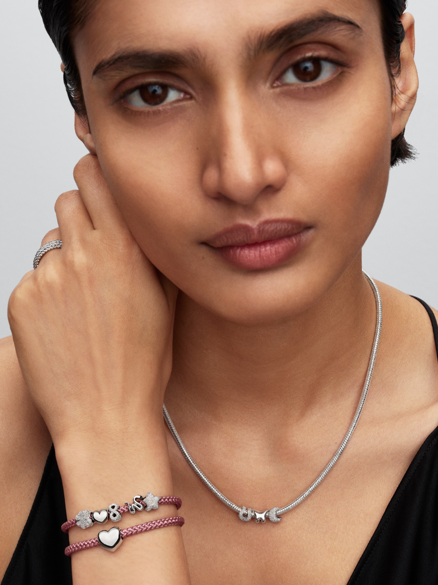Shimmering Pink Cord Bracelet | Sterling silver | Pandora US