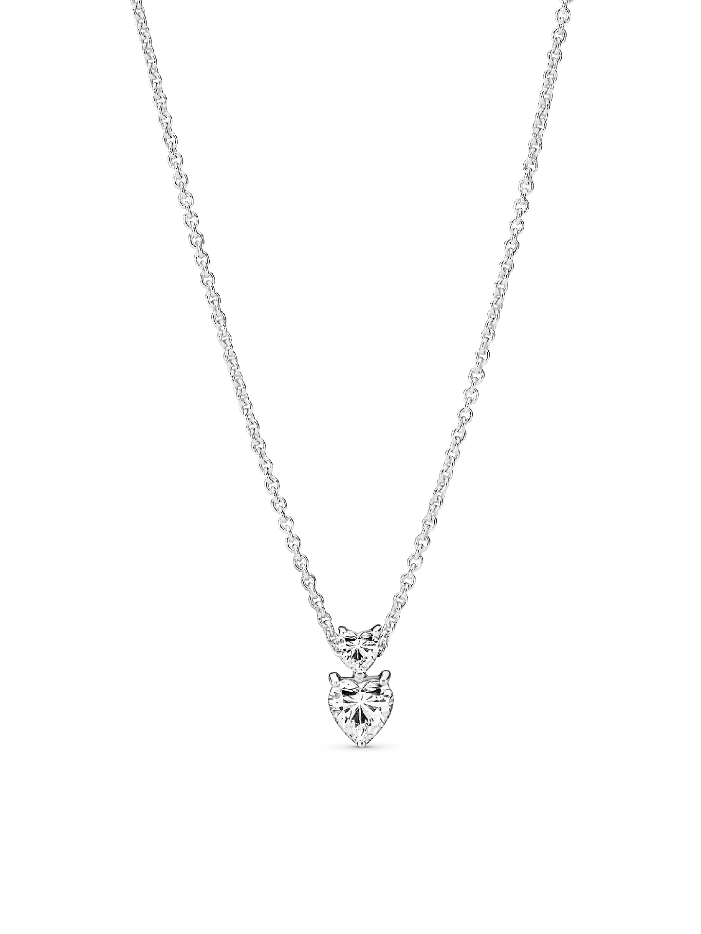 Женское колье Pandora Double Heart Pendant Sparkling Collier, цвет: Серебро — фото 1