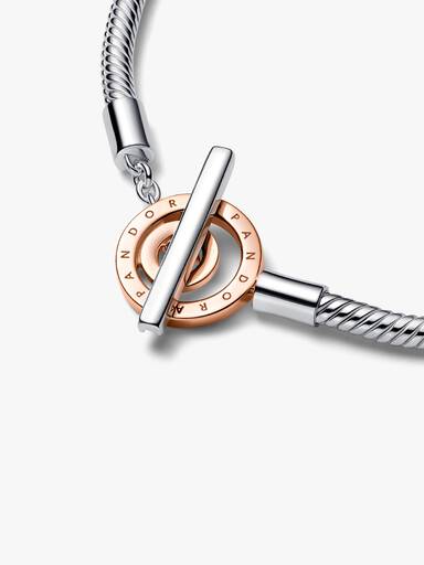 Pandora Moments Two-tone Logo T-Bar Snake Chain Bracelet
