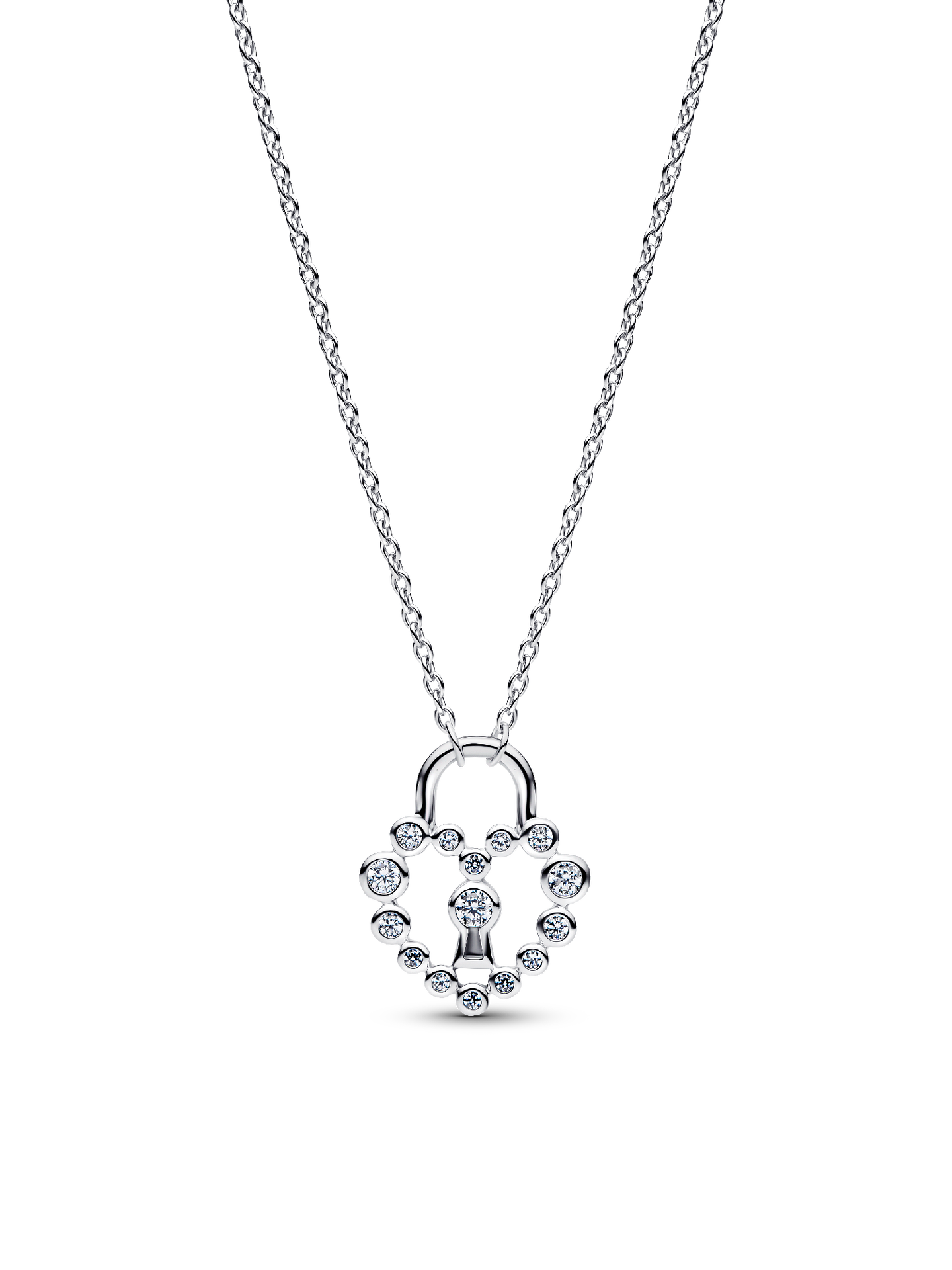 Женское колье Pandora Sparkling Heart Padlock Pendant, цвет: Серебро — фото 1