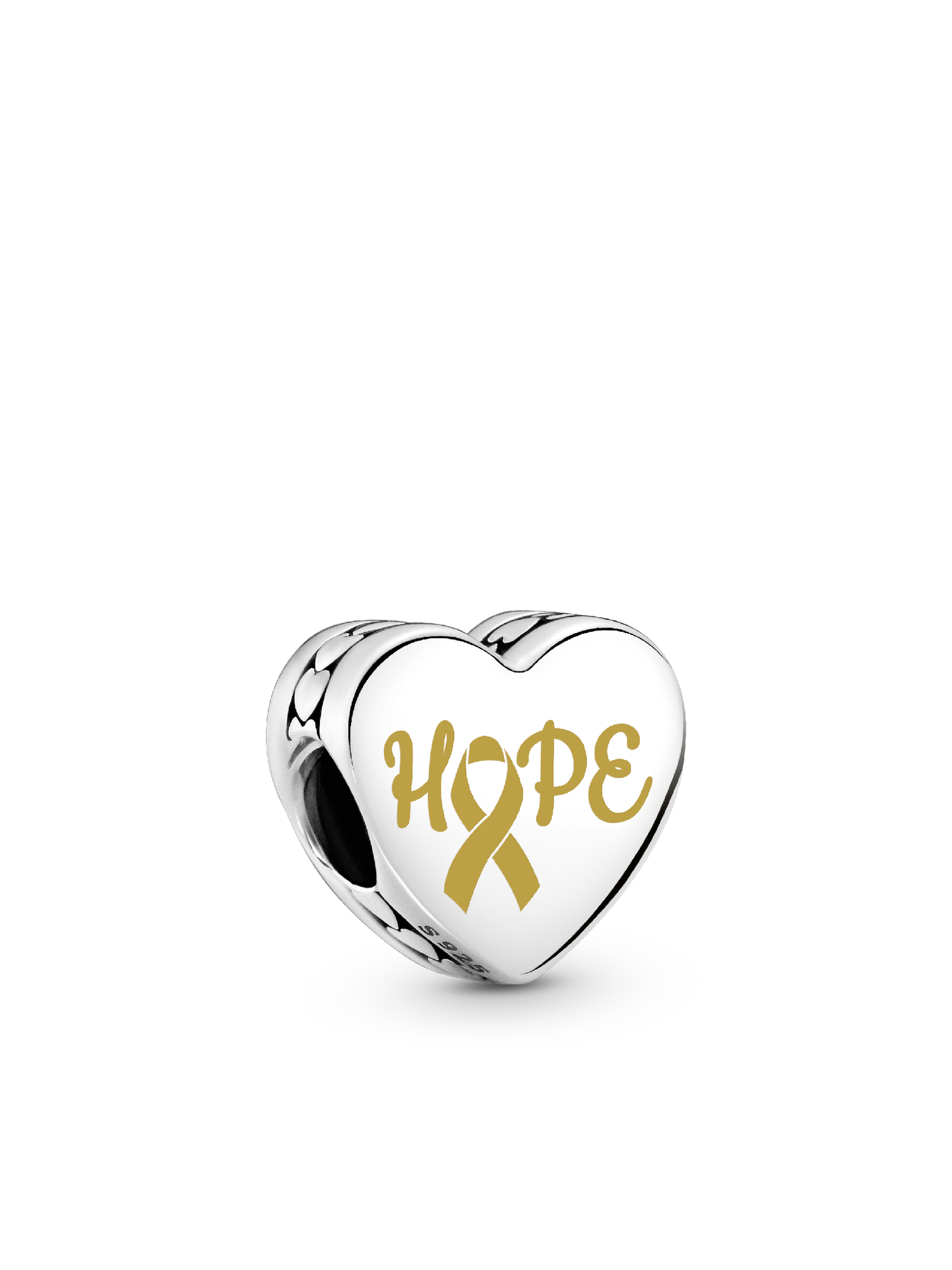 Женский шарм Pandora Hope Gold Ribbon Heart Charm, цвет: Серебро — фото 1
