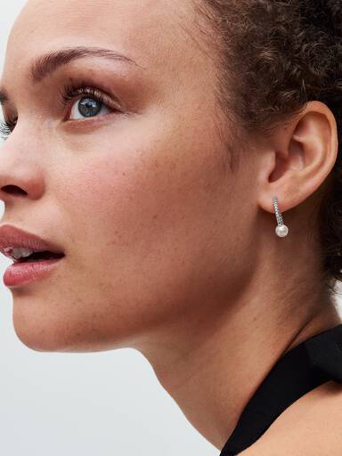 Treated Freshwater Cultured Pearl & Pavé Hoop Earrings