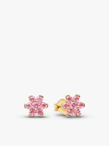 Sparkling Pink Flower Necklace & Earrings Set