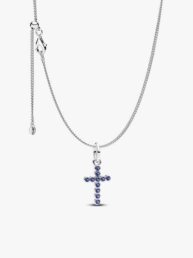 Blue Round Bezel Cross Necklace set