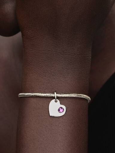 February Engravable Heart Purple Stone Heart Dangle Charm