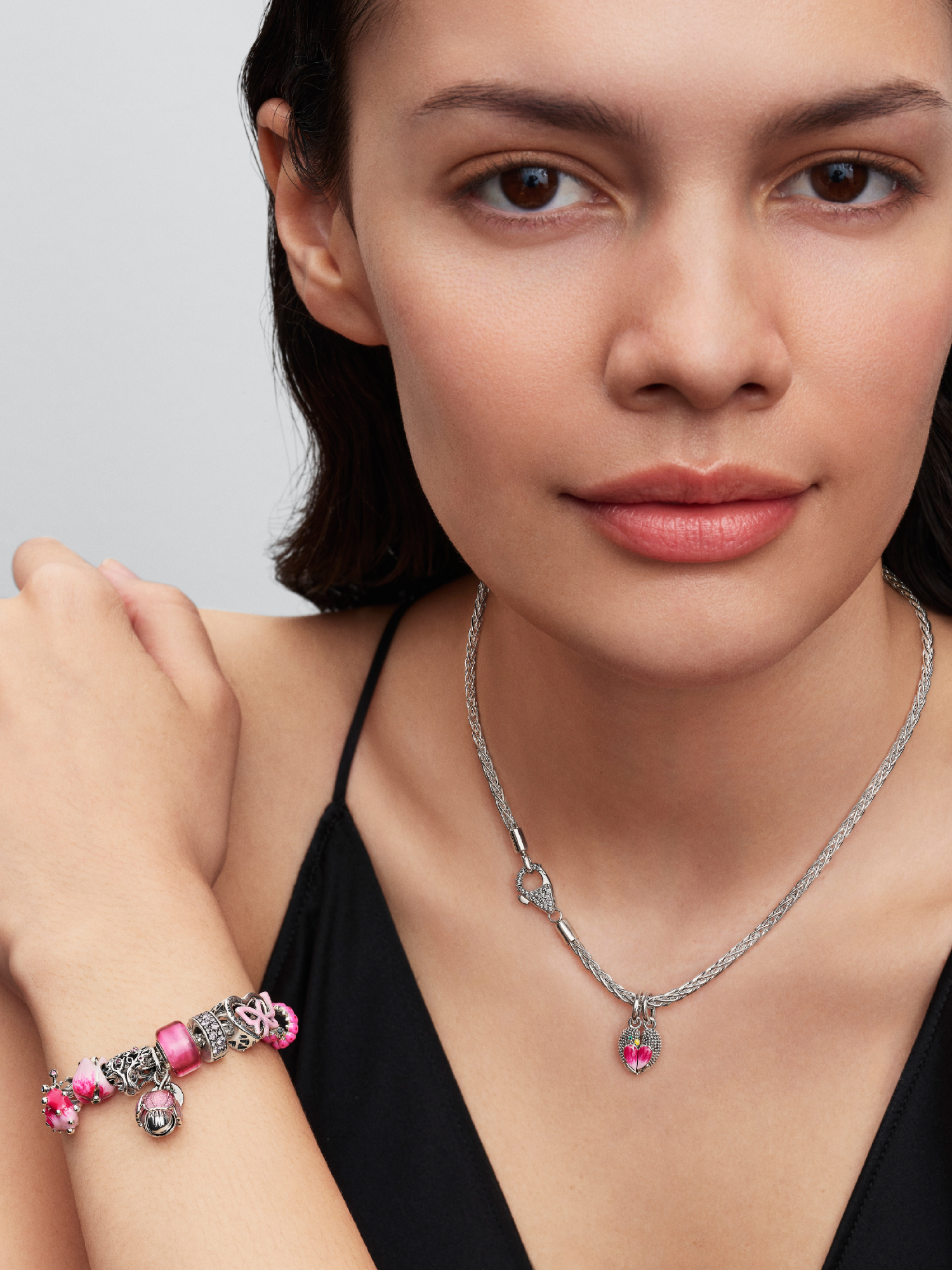 Pavé Clasp Foxtail Chain Charm Bracelet | Sterling silver | Pandora US