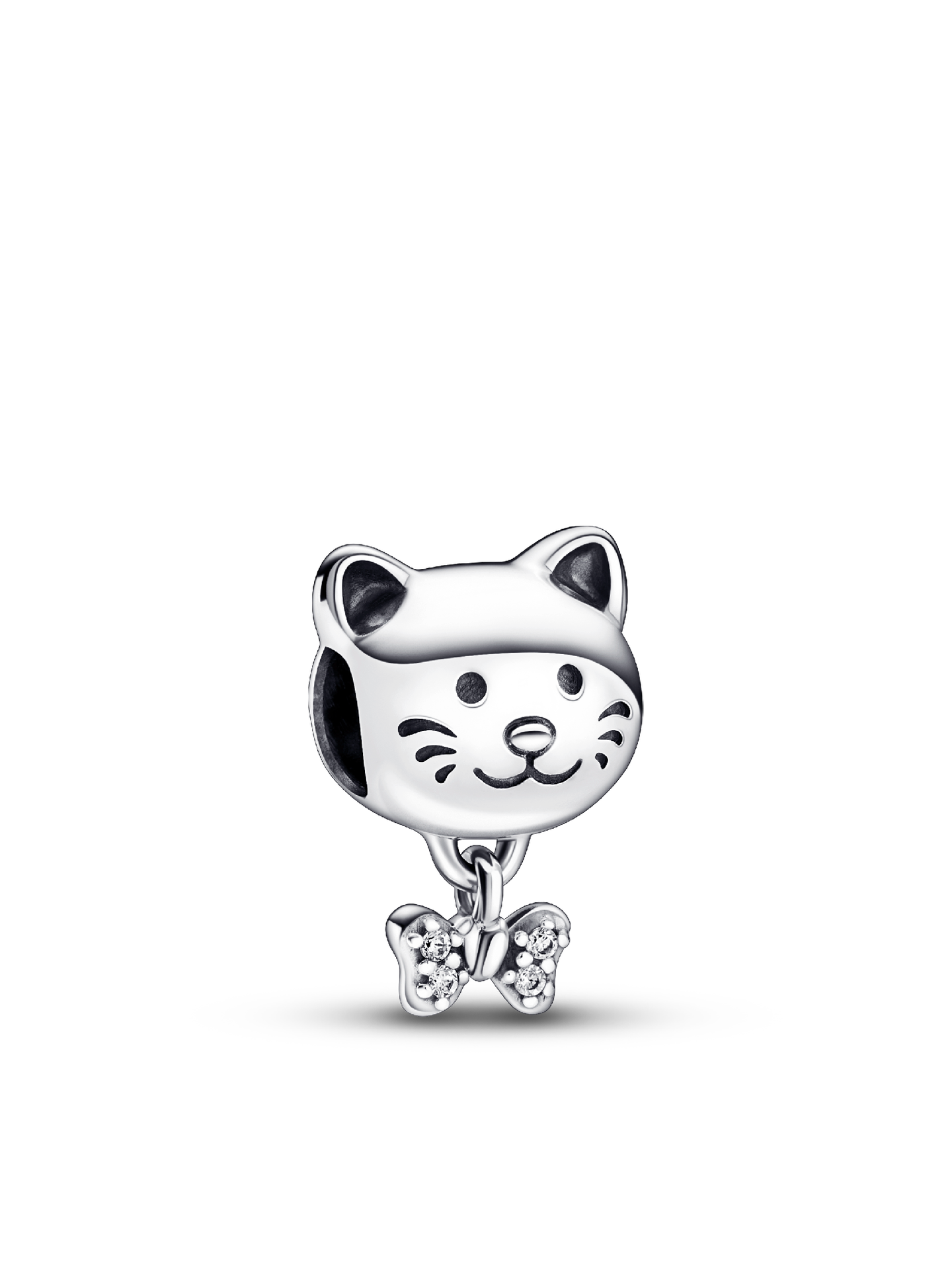 Женский шарм Pandora Pet Cat & Bow Charm, цвет: Серебро — фото 1