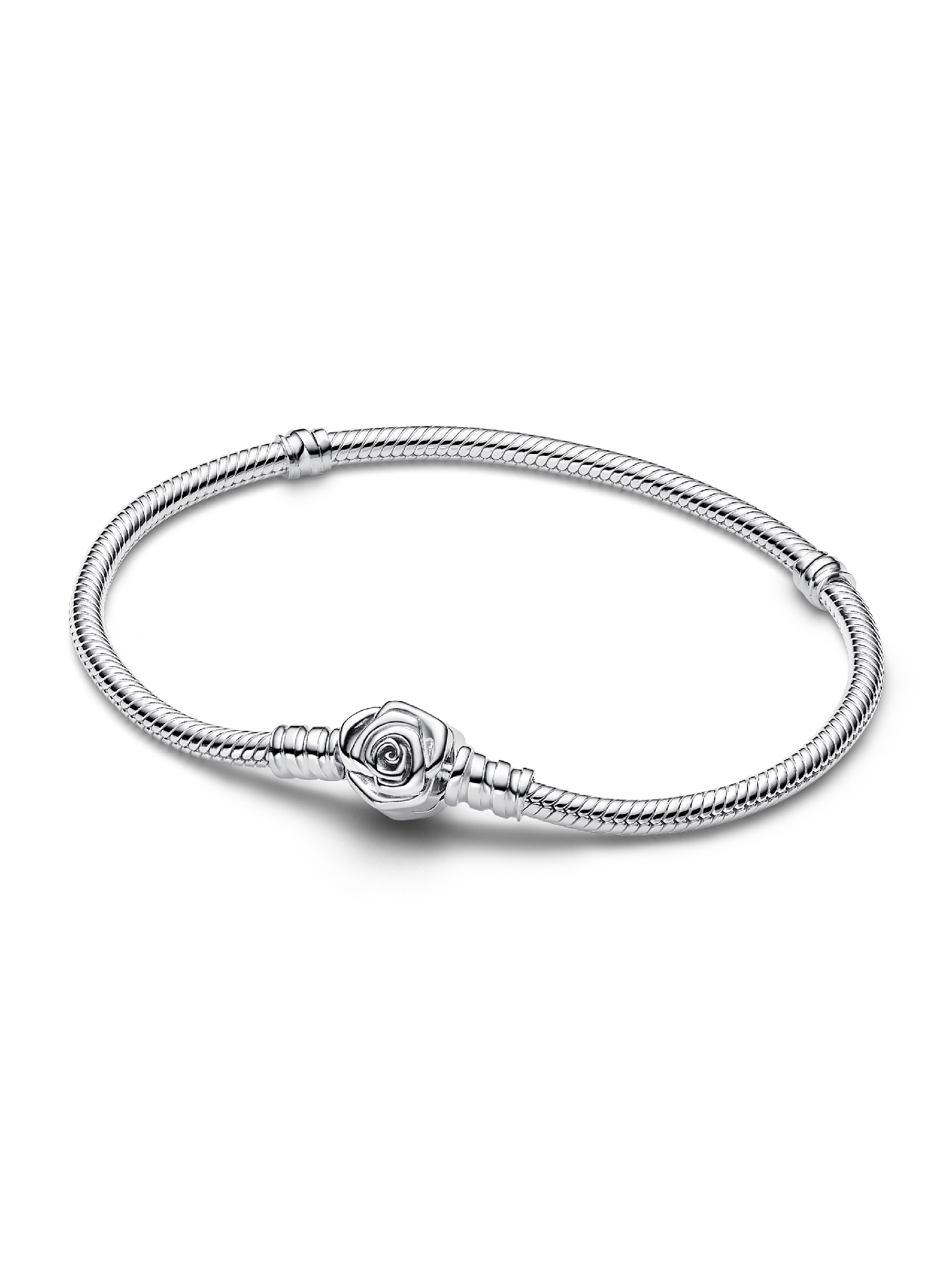 Pandora Moments Rose in Bloom Clasp Snake Chain Bracelet