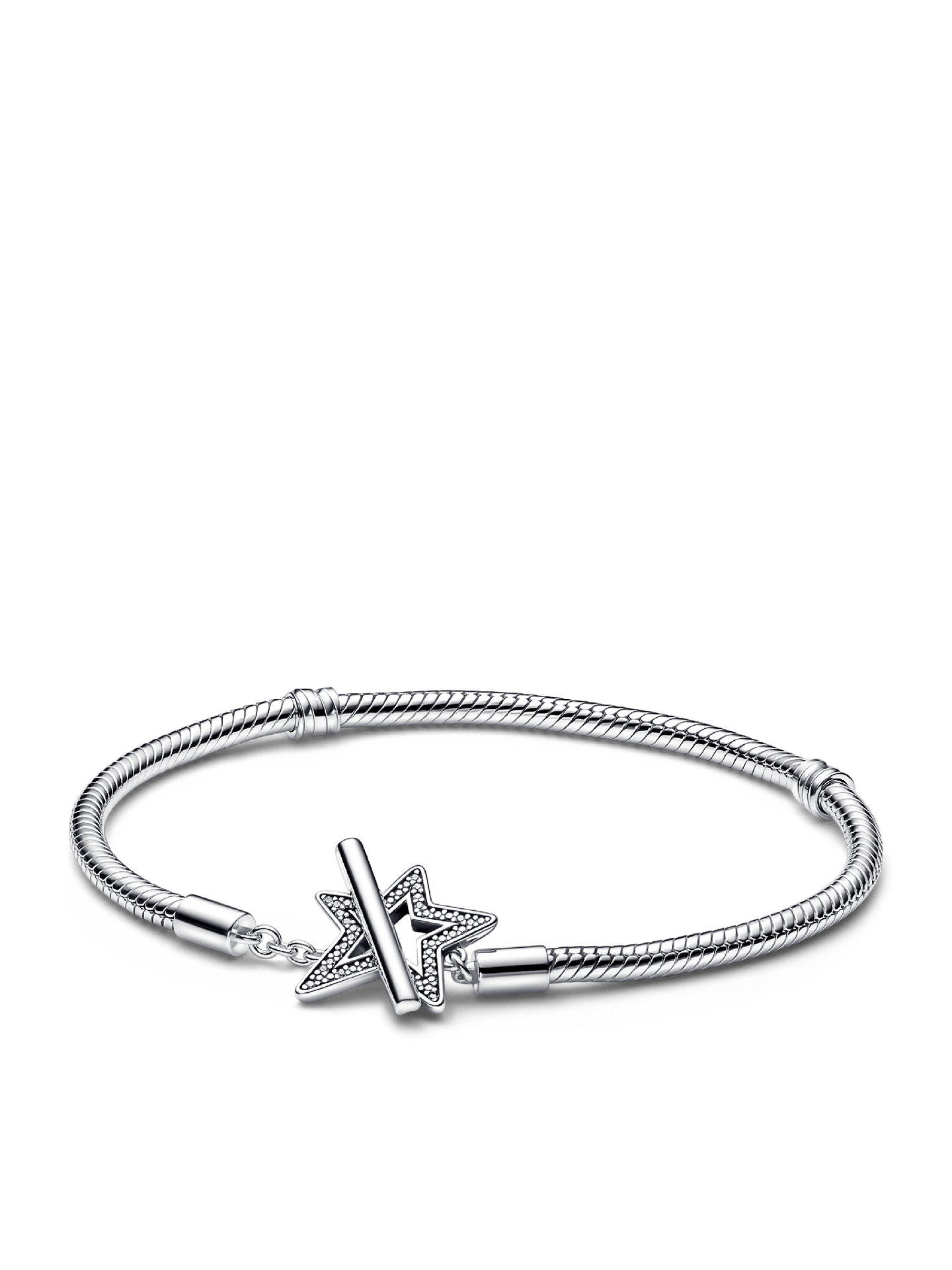 Женский браслет Pandora Moments Asymmetric Star T-bar Snake Chain, цвет: Серебро — фото 1