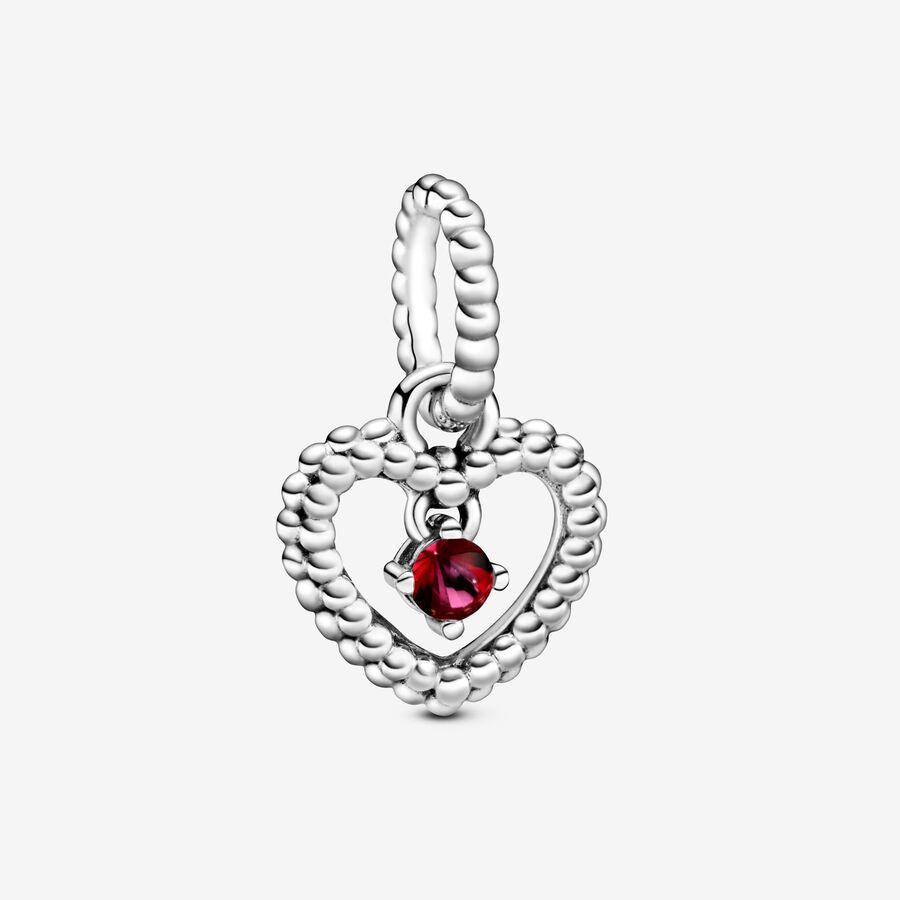 July Blazing Red Beaded Heart Dangle Charm image number 0