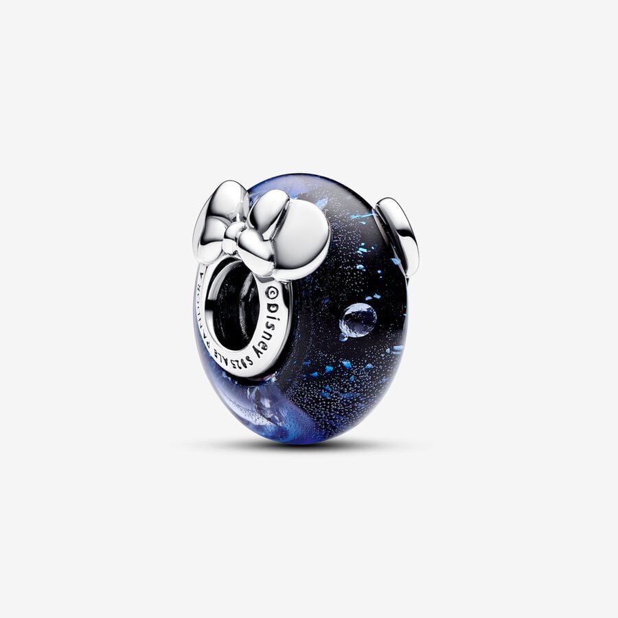 Disney Mickey Mouse & Minnie Mouse Blue Murano Glass Charm image number 0