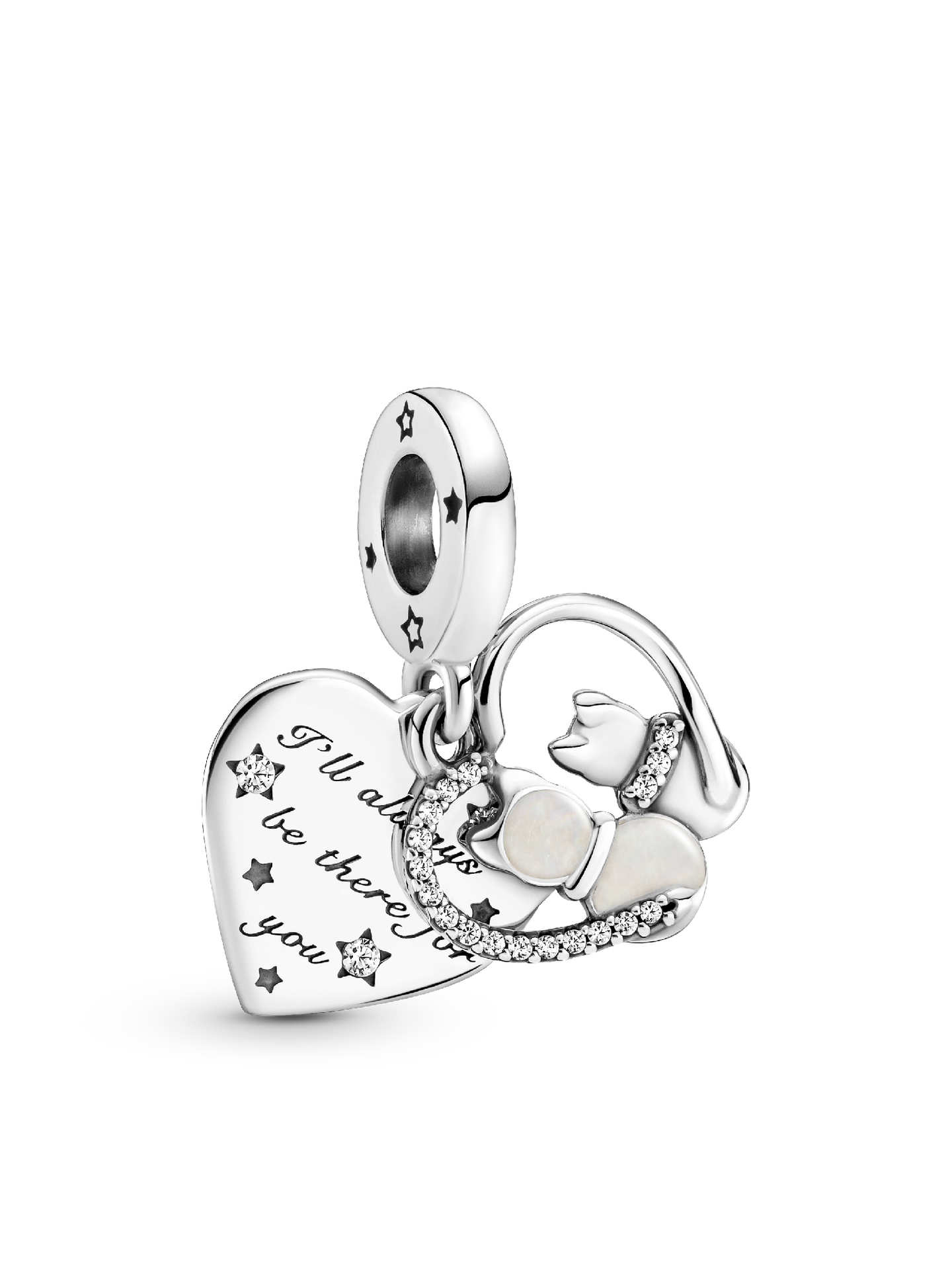 Женский шарм Pandora Cats & Hearts Dangle Charm, цвет: Серебро — фото 1