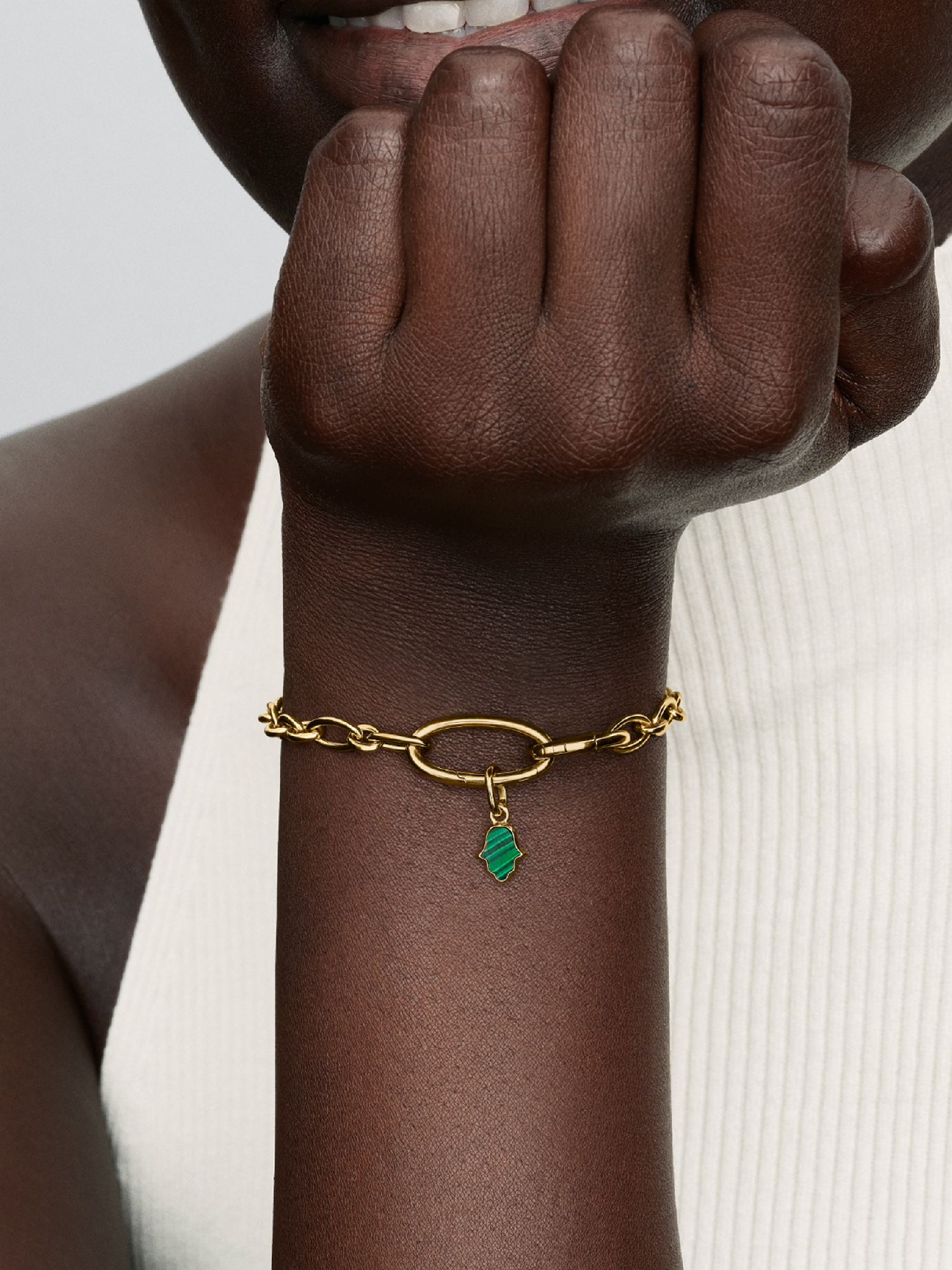 Green Hamsa Hand Mini Dangle Charm | Pendant | Gold plated