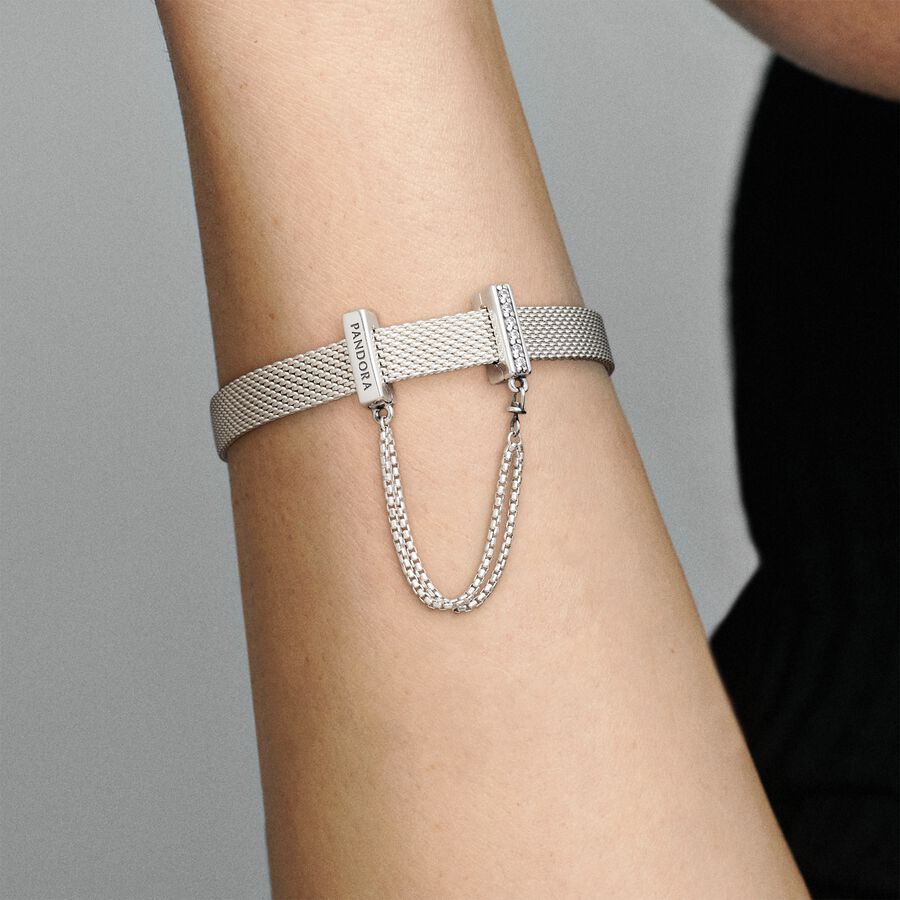 Pandora Sparkling Safety Chain Clip Charm | Sterling silver | Pandora US