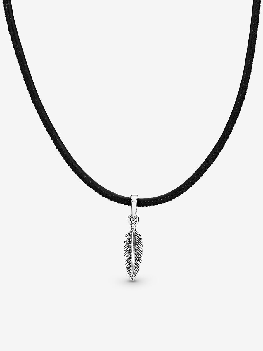 Black Leather Feather Choker Necklace